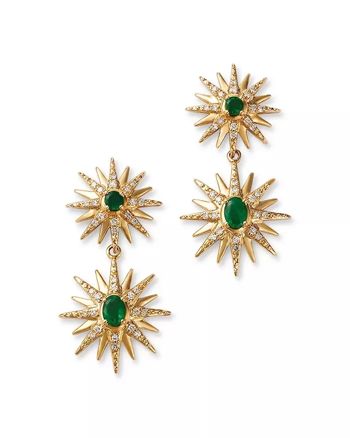 Bloomingdale's Fine Collection Emerald & Diamond Starburst Drop Earrings