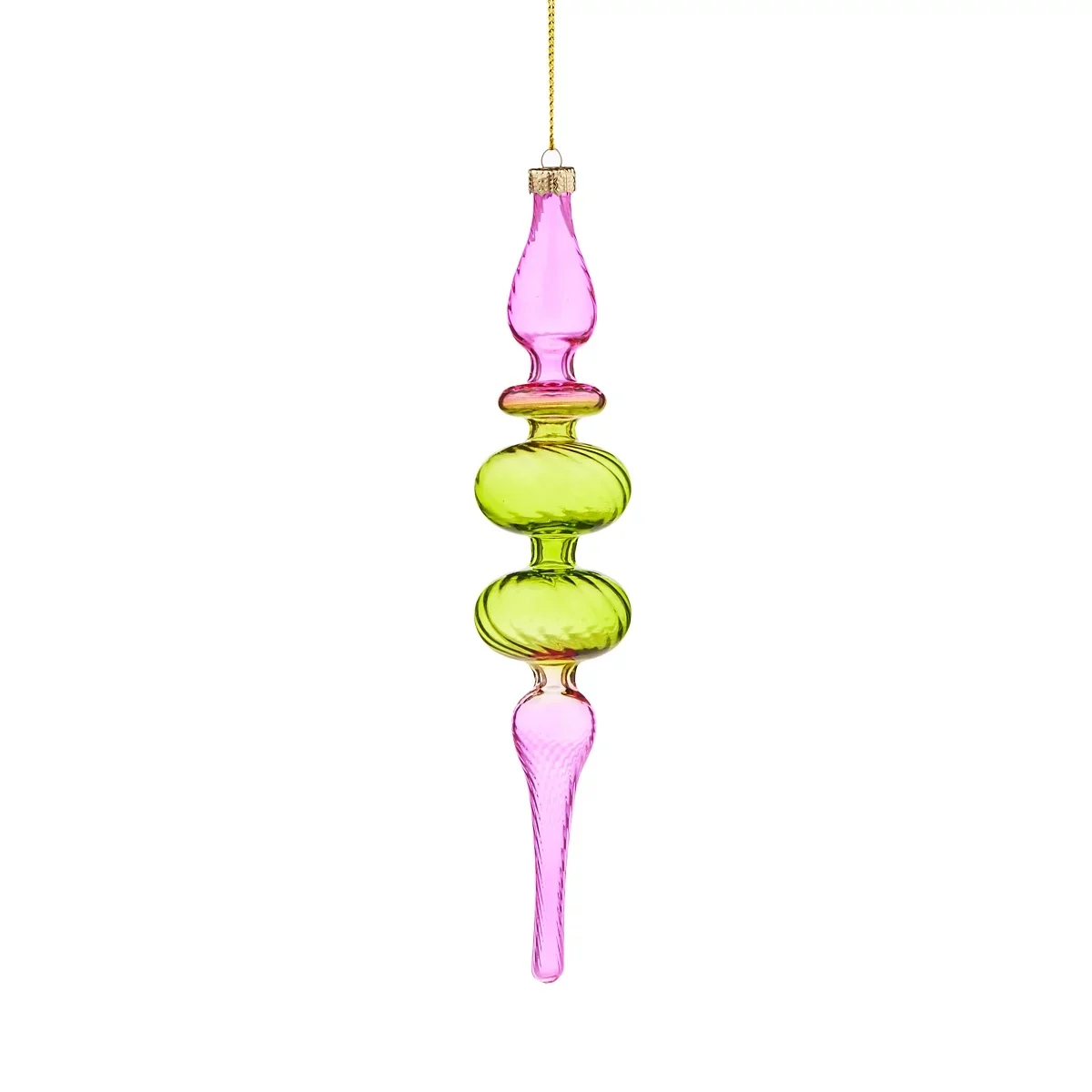 Bloomingdale's Glass Pink and Green Drop Ornament