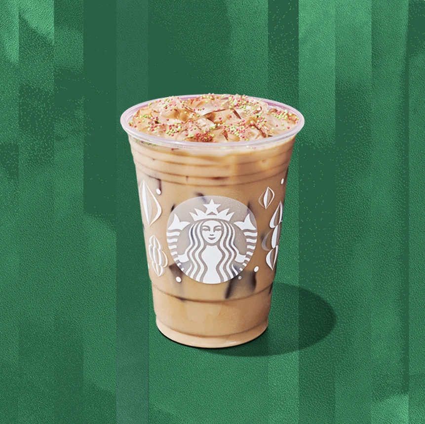 The Iced Sugar Cookie Almondmilk Latte is sweetened with cookie-flavored syrup.