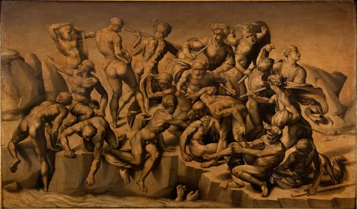 A frieze of naked soldiers clambering out of a river and into their armour as the alarm sounds for the enemy’s approach