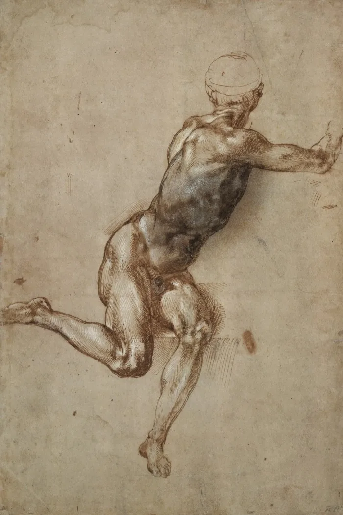 A charcoal sketch of a naked male body