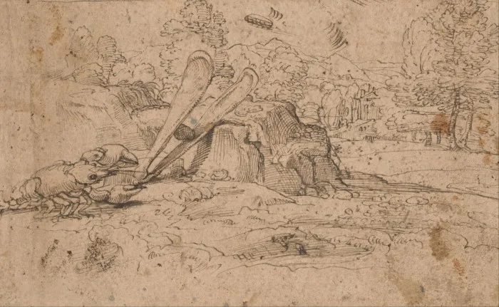 A sketch of a lobster on a rock