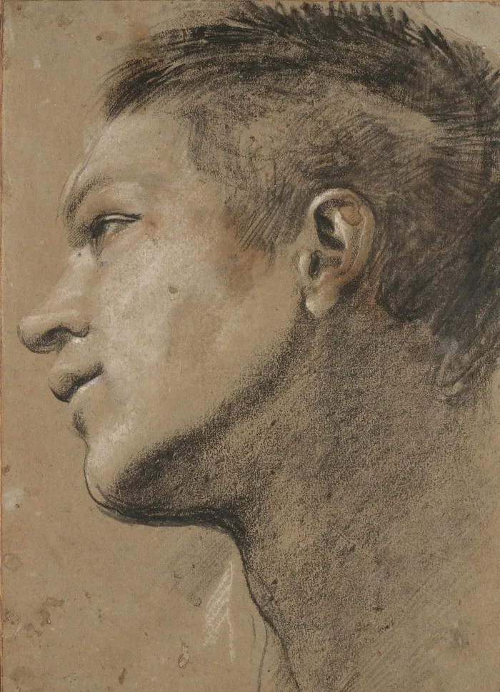 A sketch of a man’s face side on