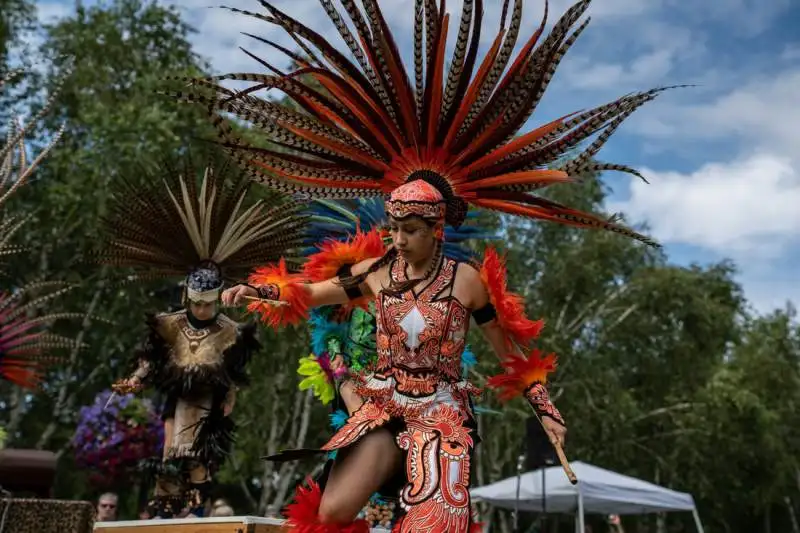 A performance by Woodburn's Huitzilopochtli Dancing and Teaching Our Indigenous Heritage. The organization, which advances Aztec dance, culture, music, and arts in Oregon, is the recipient of a $10,000 award from the Oregon Community Foundation's rebuilding grants program. Photo courtesy of  Huitzilopochtli.