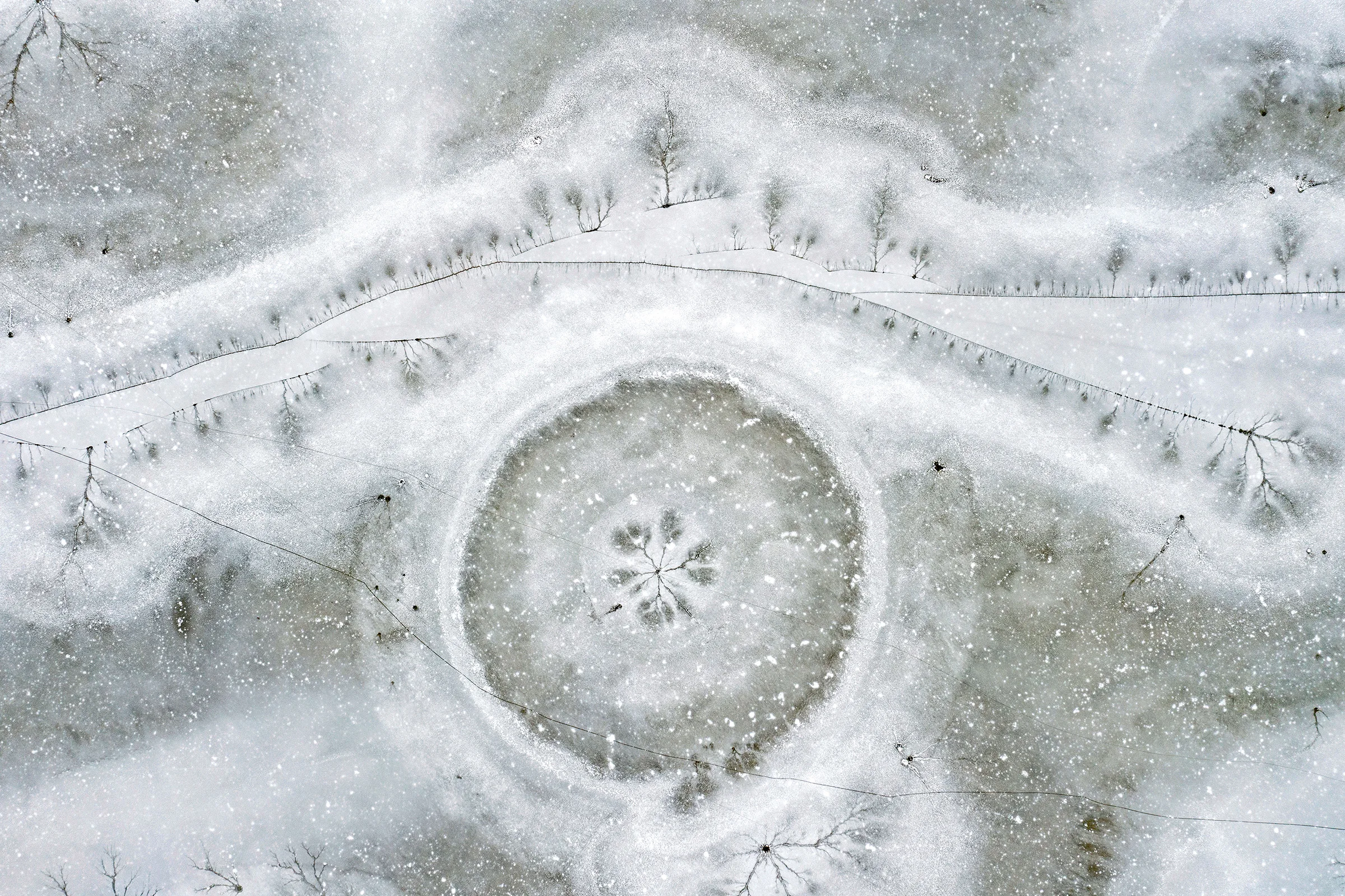 a frozen lake seen from above