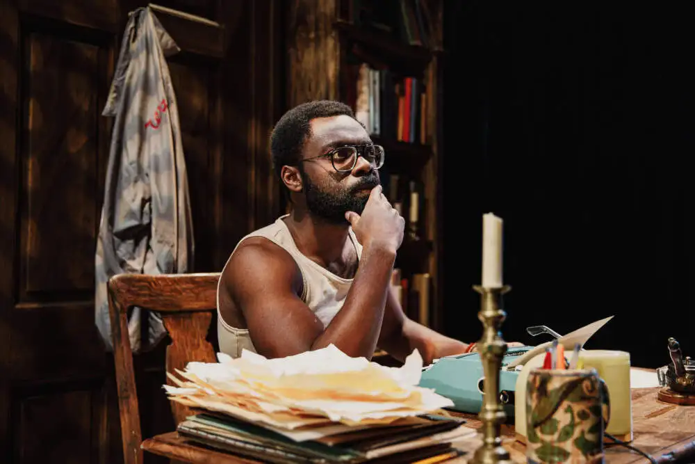 Joshua Olumide in "Sojourners" at The Huntington Theatre. (Courtesy Marc J. Franklin)