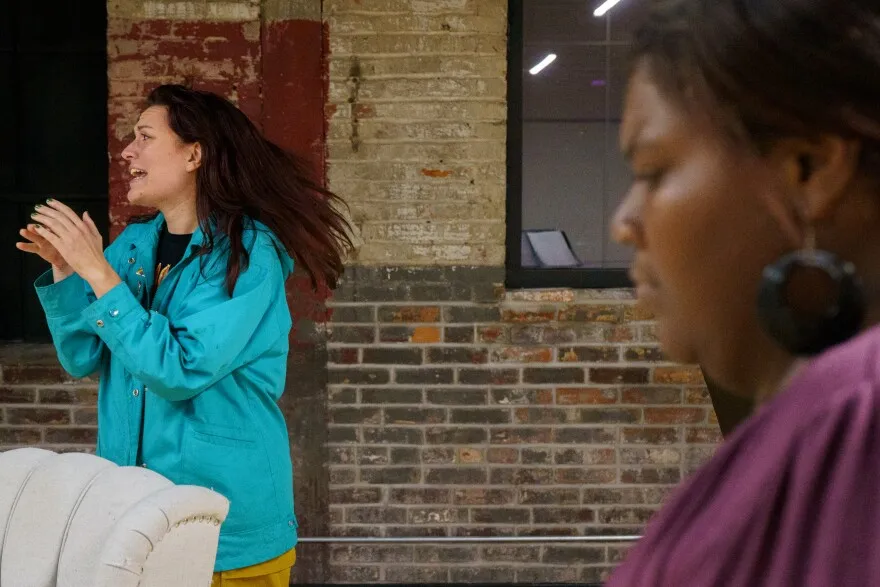 Kristen Strom, 31, from Naperville, Illinois, left, rehearses with LaWanda Jackson, 48, right, for Prison Performing Arts at Covenant Blu-Grand Center on Thursday, Nov. 7, 2024.