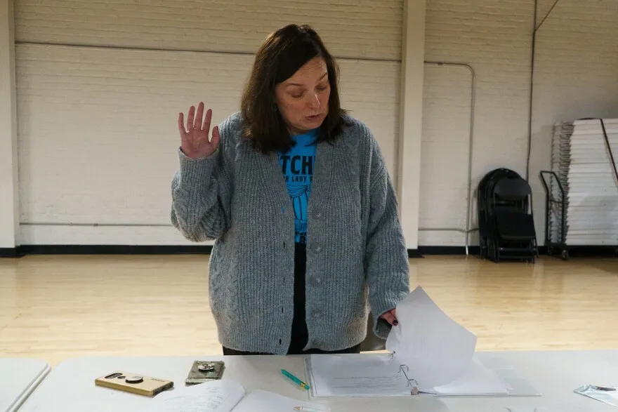 Director Rachel Tibbetts talks over the lines during rehearsal for Prison Performing Arts at Covenant Blu-Grand Center on Thursday, Nov. 7, 2024.