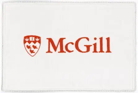 A McGill logo in read and white beads.