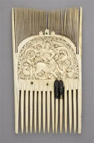 Carolingian ivory comb showing Samson and the Lion at the Louvre