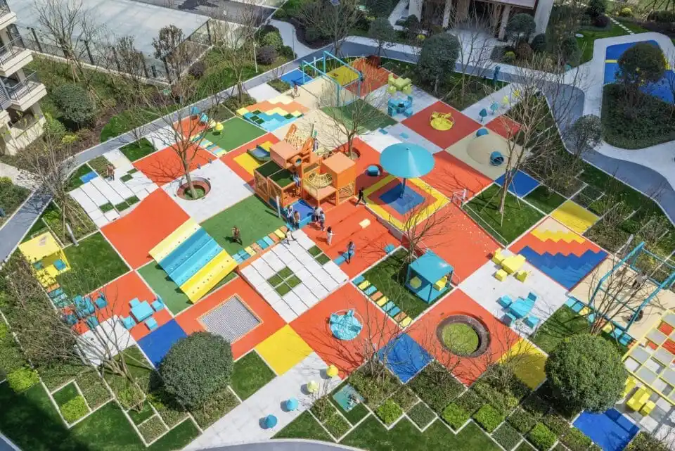 a color-blocked outdoor park