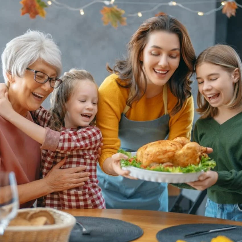 family celebrating thanksgiving 