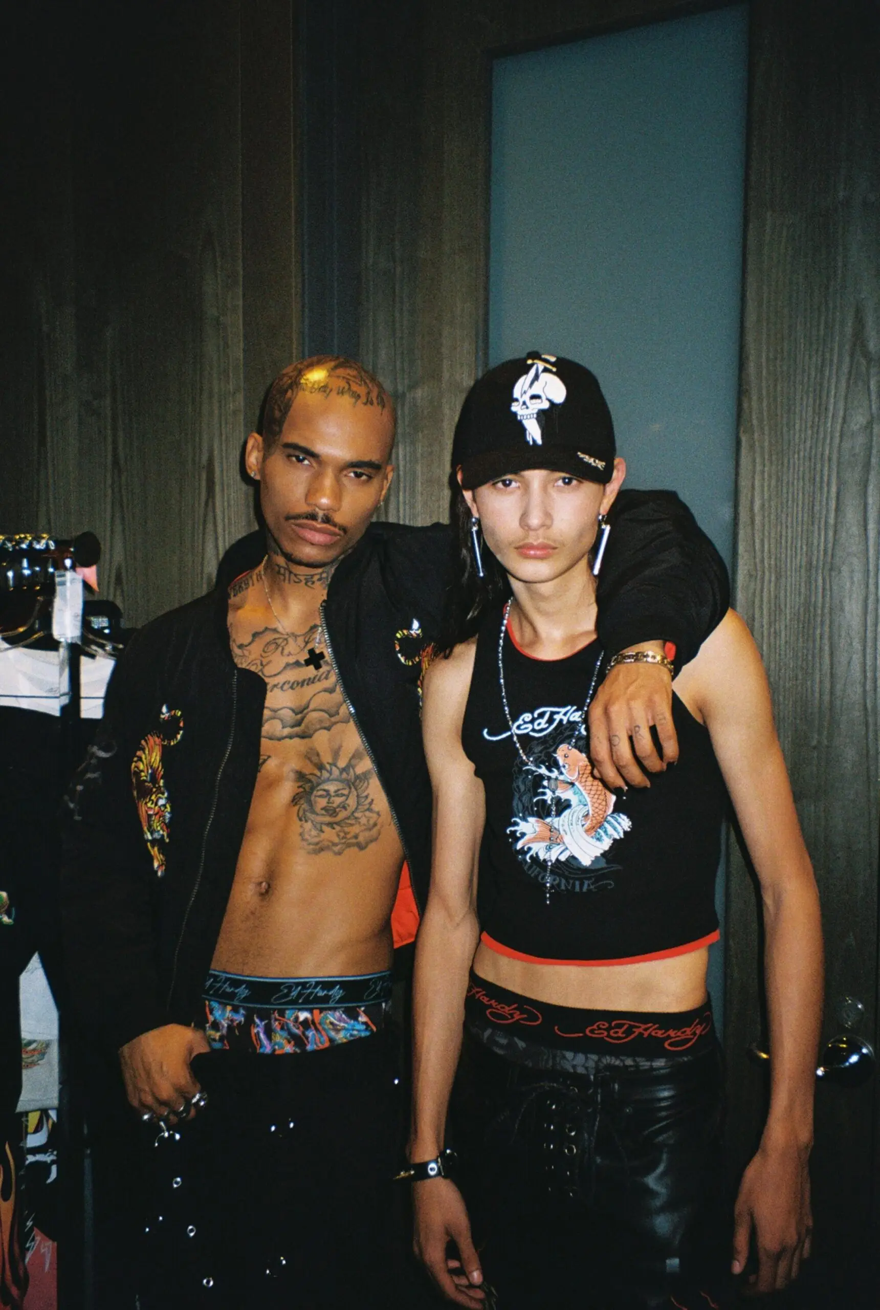 Models backstage at Ed Hardy runway show.