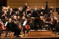 Guest conductor Juanjo Mena leads the Dallas Symphony Orchestra at the Meyerson Symphony...