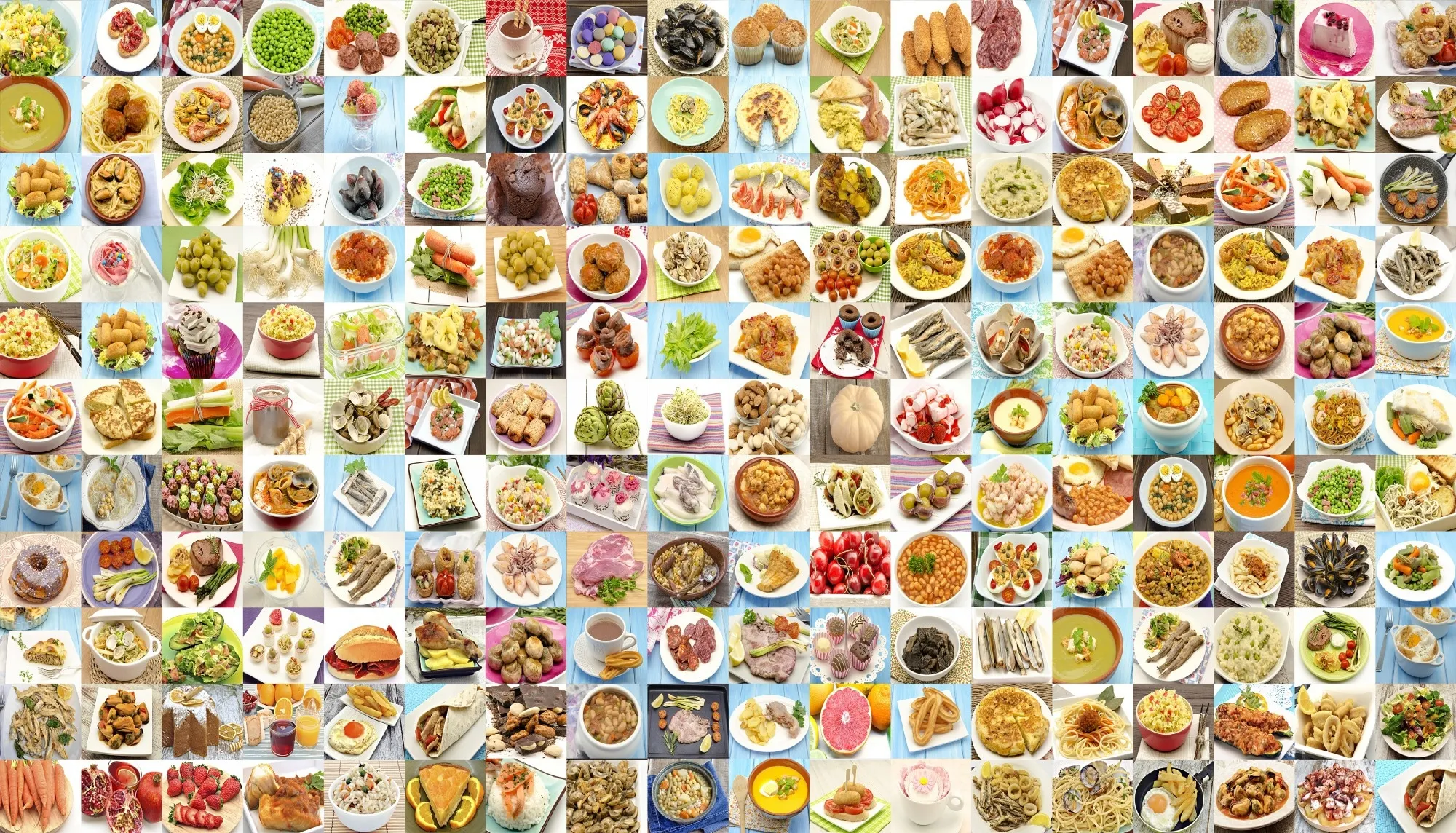 Collage with variety of food and dishes