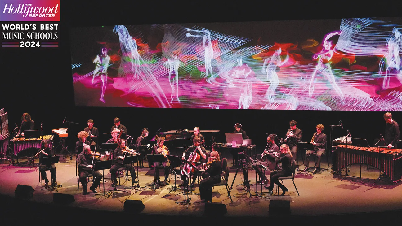 A scoring stage at The Juilliard School, which offers a program for students to create music for short films from around the world.