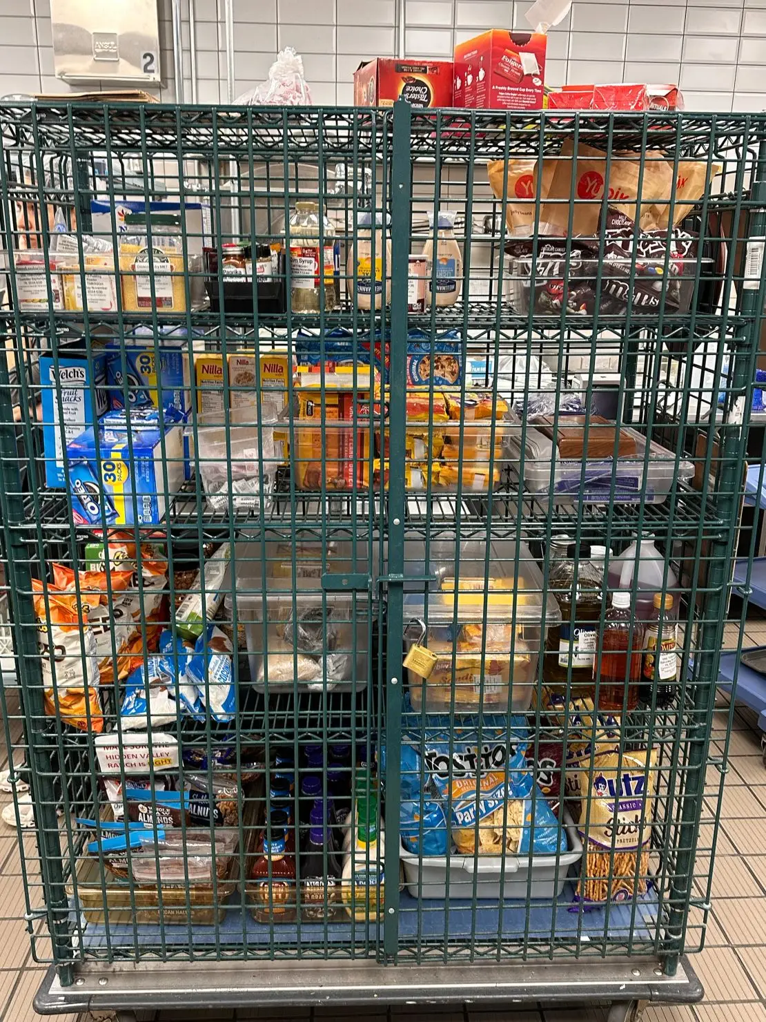 A stash of ultraprocessed foods in the metabolic unit’s kitchen includes candies, cookies and chips, as well as mayonnaise, cereals, crackers and breads with additives.