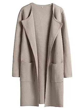 Anrabess Women's Open Front Knit Lightweight Cardigan Casual Long Coatigan Sweater Lady Jacket Coat 2024 Fall Outerwear Gray Apricort Medium