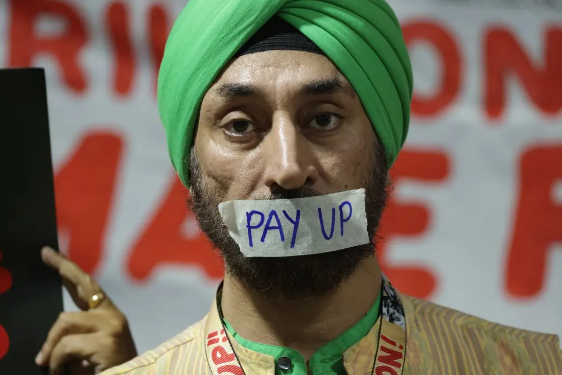 Activists demanding that rich countries pay up for climate finance for developing countries at the COP29 climate conference in Baku, Azerbaijan.