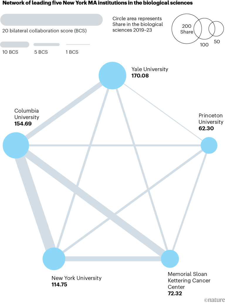 Leading Nature Index science cities in biological sciences: collaboration powers US research