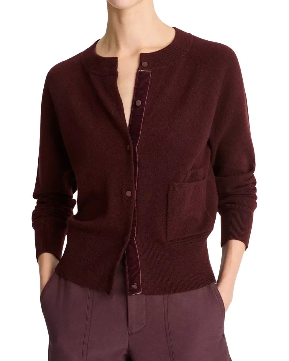 Velvet Trim Wool & Cashmere Cardigan