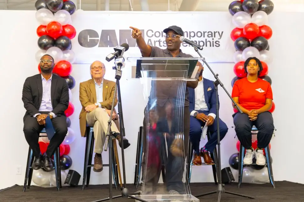 Image of a black man on a podium