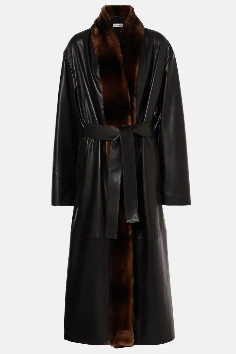 Vivian Shearling-Trimmed Leather Coat