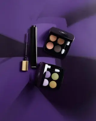 Chanel make-up on a purple background