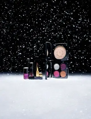 Chanel make-up on a snowy backdrop