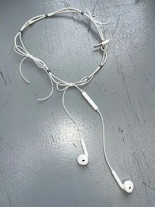 Corrina Goutos necklace made from earphones