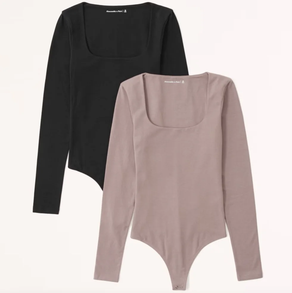 2-Pack Cotton-Blend Squareneck Bodysuits