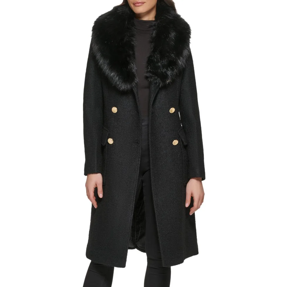 ​Faux Fur Trim Double Breasted Coat