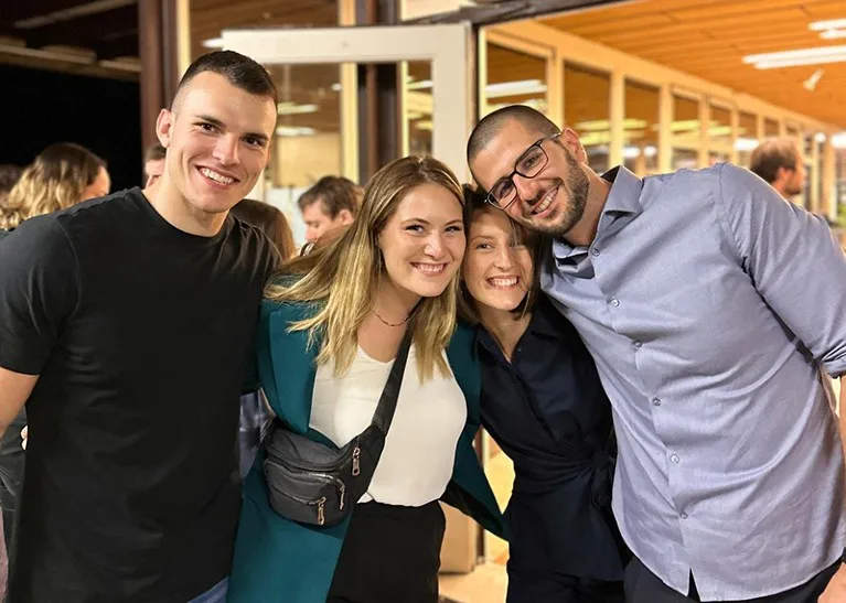 A photo of Miloš Tišma, Milica Jeličić, Jovana Kaljević, and Boris Stojilković posing together