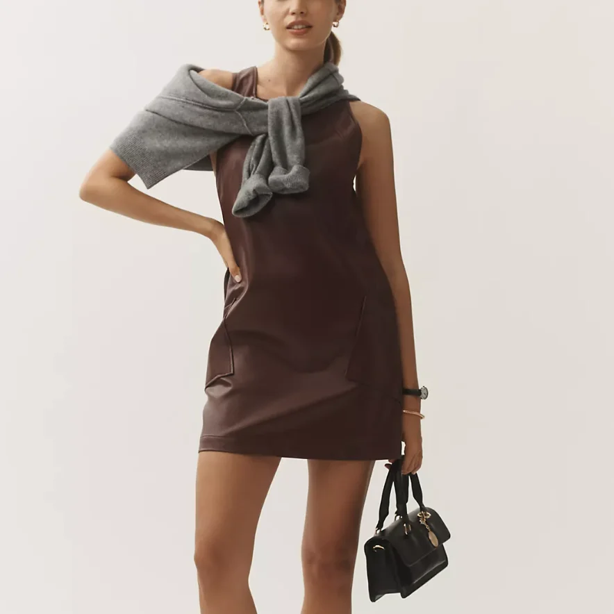 Sleeveless Faux-Leather Shift Mini Dress