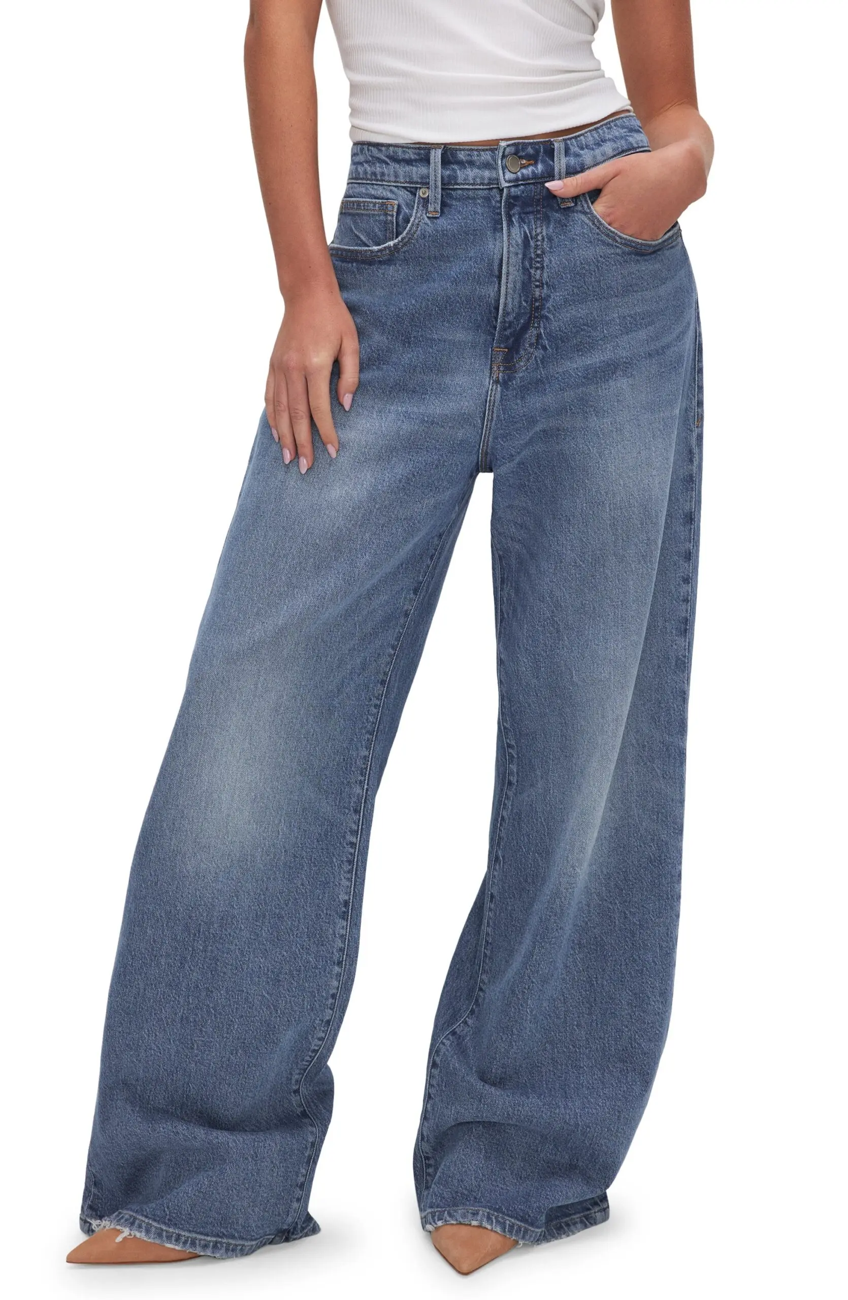 Good American Good Ease High Waist Wide Leg Jeans