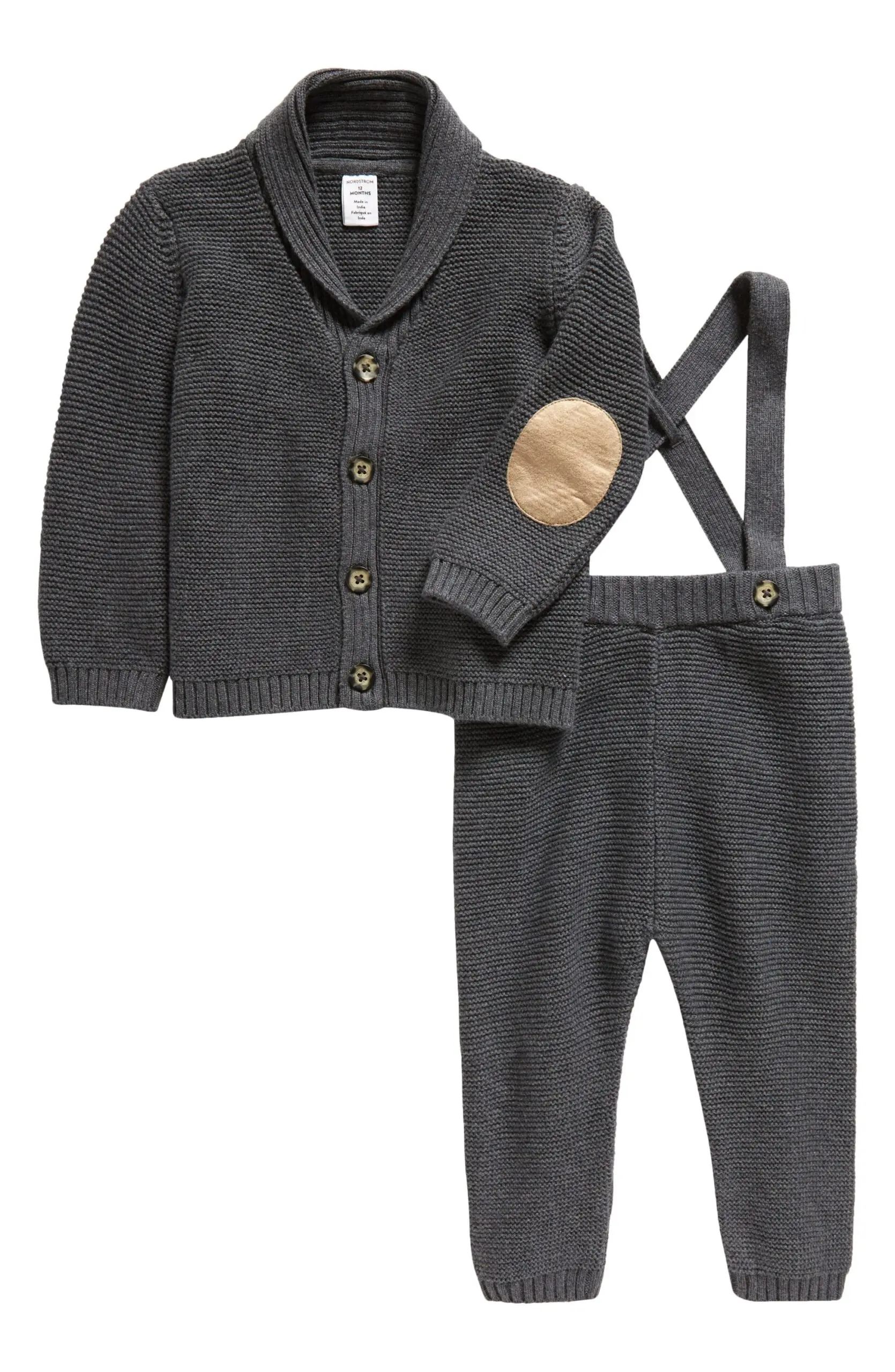 Knit Cotton Cardigan & Suspender Pants Set