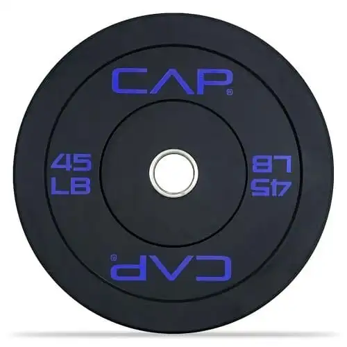 CAP Barbell Budget Olympic Bumper Plate with Blue Logo, Black, 45 lb Single