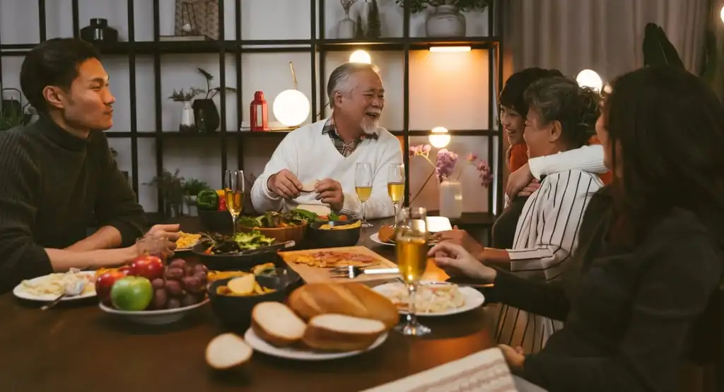 An Asian family having a meal together. Shifting diets away from meat-centric meals to plant-based ones could dramatically cut greenhouse gas emissions, a new study suggests. Photo: Shutterstock