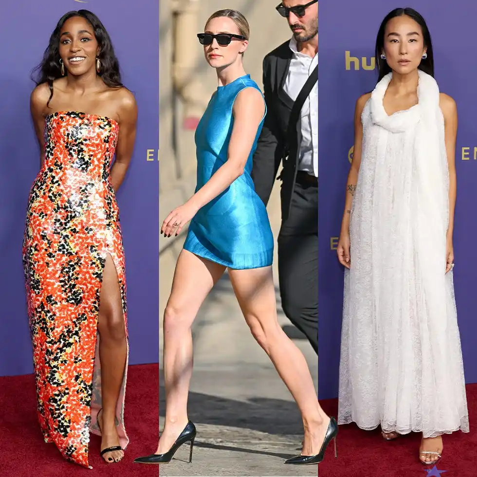 three women in diverse stylish outfits on display