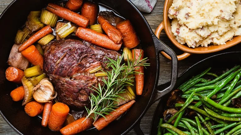 braised pot roast with carrots, celery, and rosemary