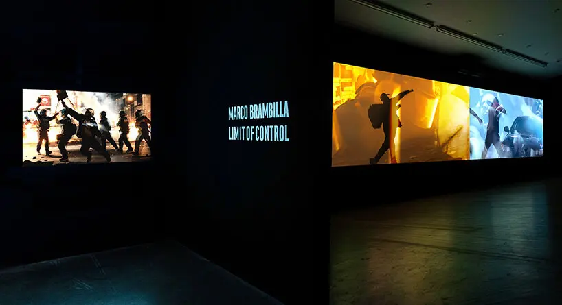 hollywood protest meets AI news in marco brambilla’s US media critique video installation