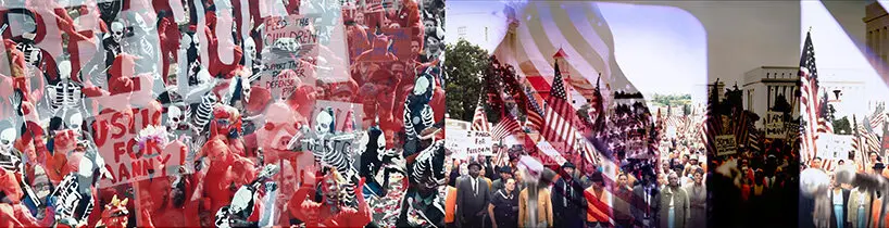 hollywood protest meets AI news in marco brambilla’s US media critique video installation