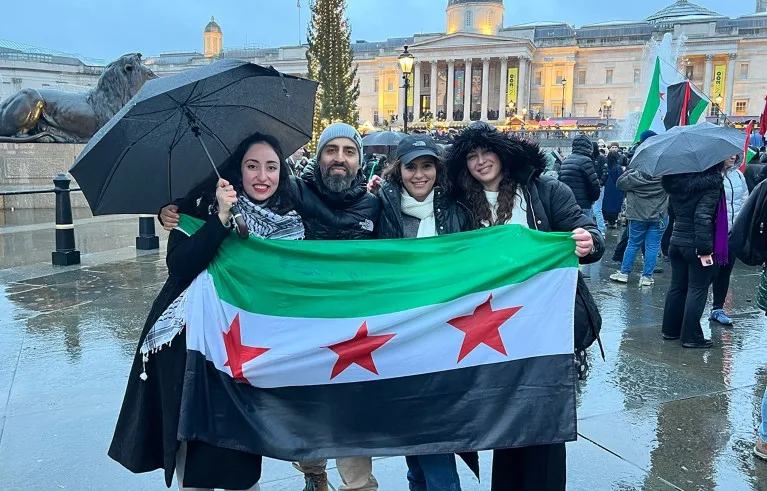 Miryam Naddaf at a mass gathering in Trafalgar Square, London, celebrating the fall of Bashar Al-Assad’s regime in Syria.