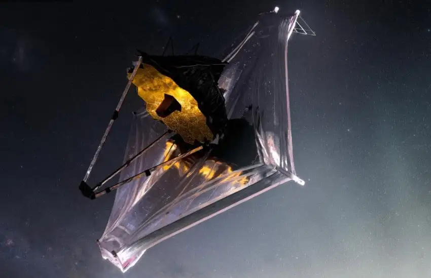 The james webb space telescope in space. The telescope was trained on the firefly sparkle galaxy.