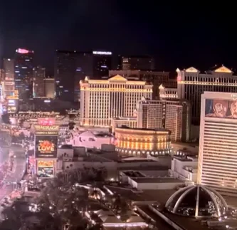 The Las Vegas Strip and the Bellagio Hotel & Casino just before sunrise on Jan. 7, 2022.