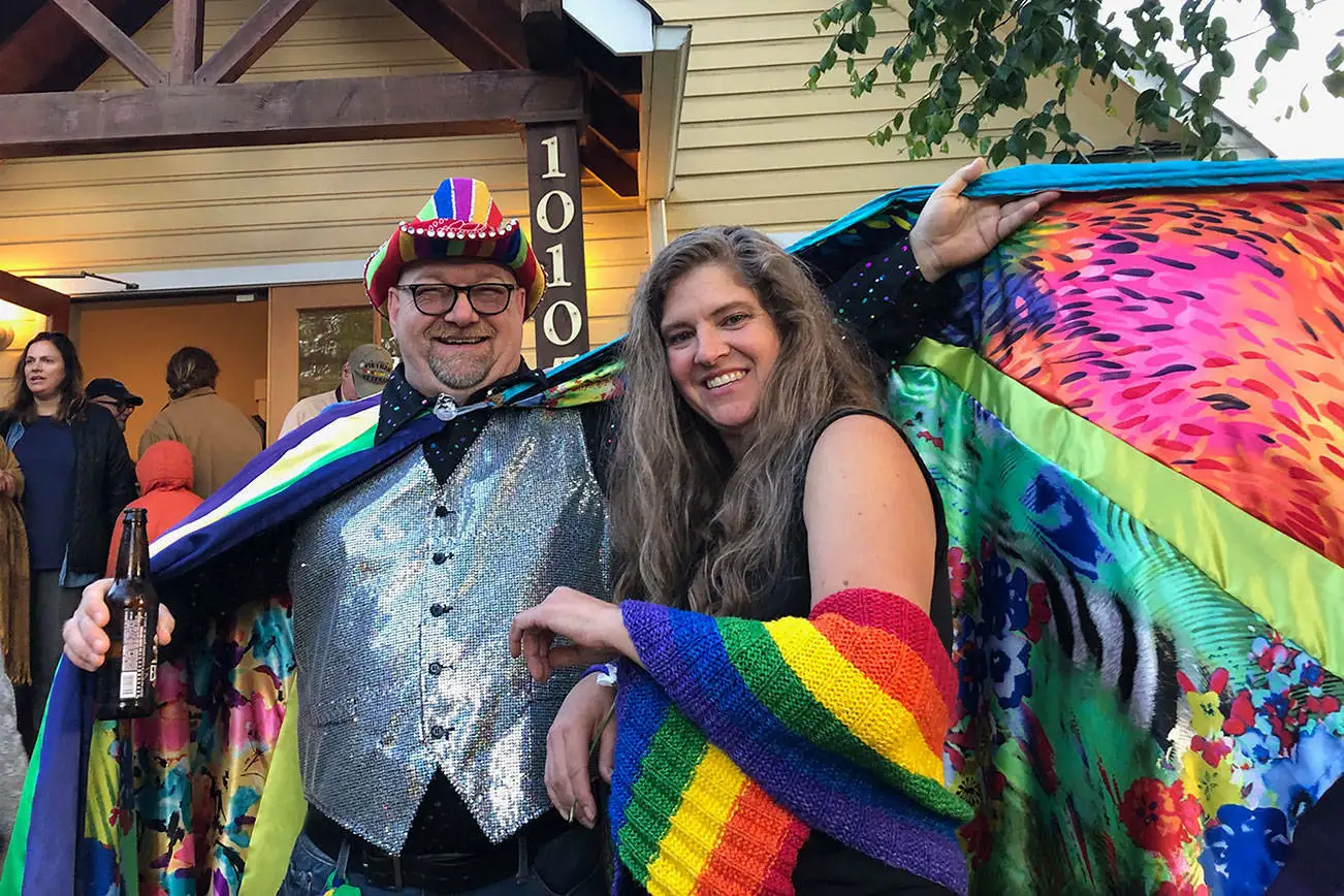 Islanders Matt Beursken and Jessica DeWire, at the opening of a 2019 exhibit at Vashon Heritage Museum, In and Out: Being LGBTQ on Vashon. The museum, through the Vashon Maury Island Heritage Association, was awarded $51,840 by 4Culture to sustain its 2025 operations. (File photo.)