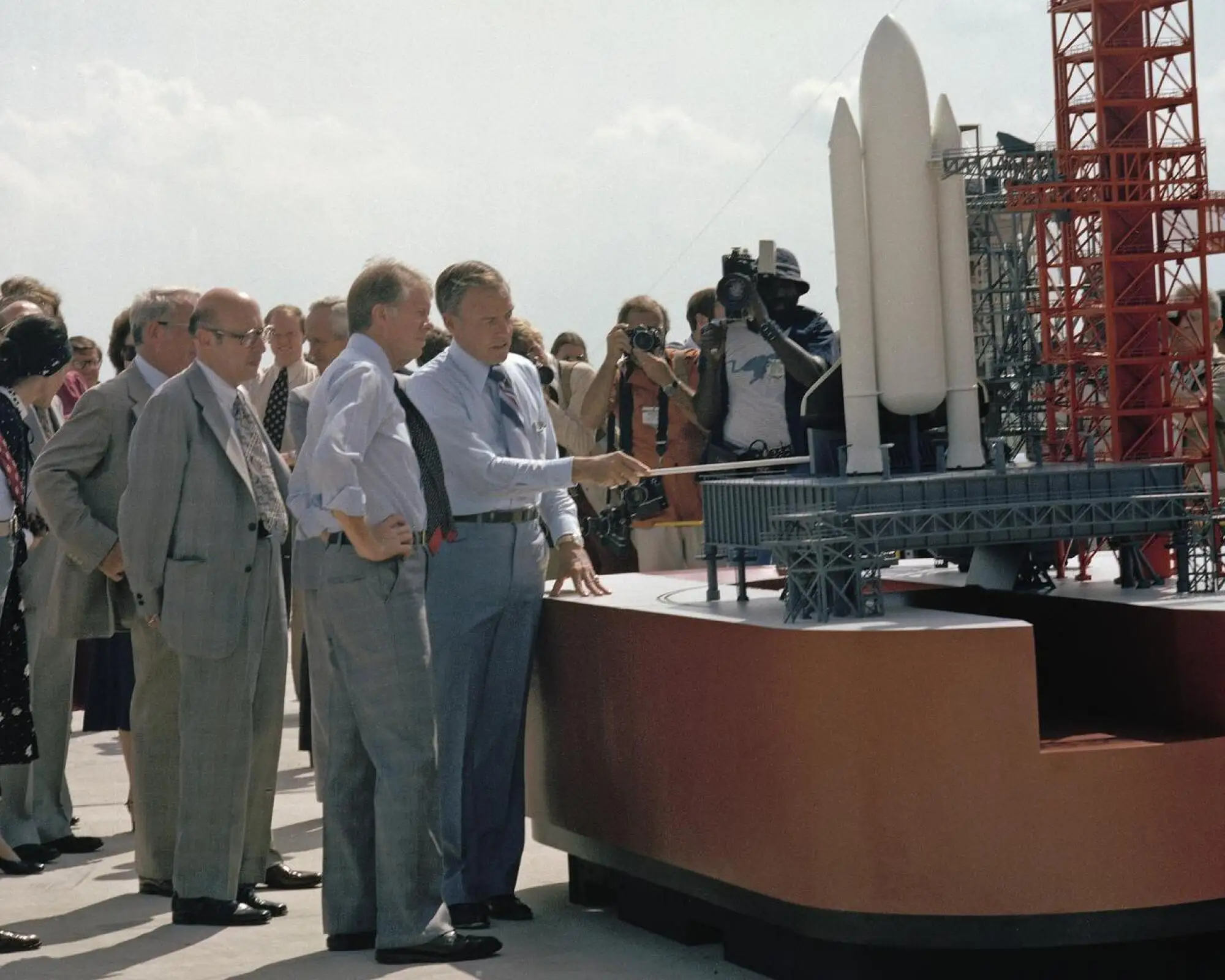 NASA briefing President Jimmy Carter on space shuttle launch plans.