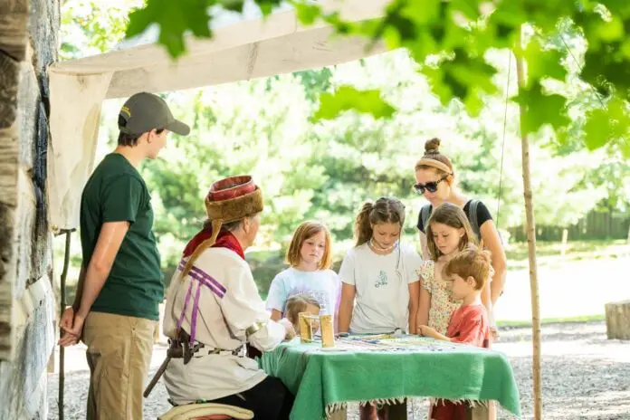 Children and guests learn about Indiana's history from historical reactors during Conner Prairie's summer programing. (Photo/Conner Prairie)