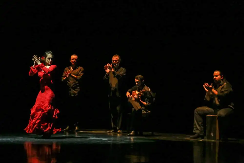 Omayra Amaya Flamenco Dance Company on stage. (Courtesy John Zhang)