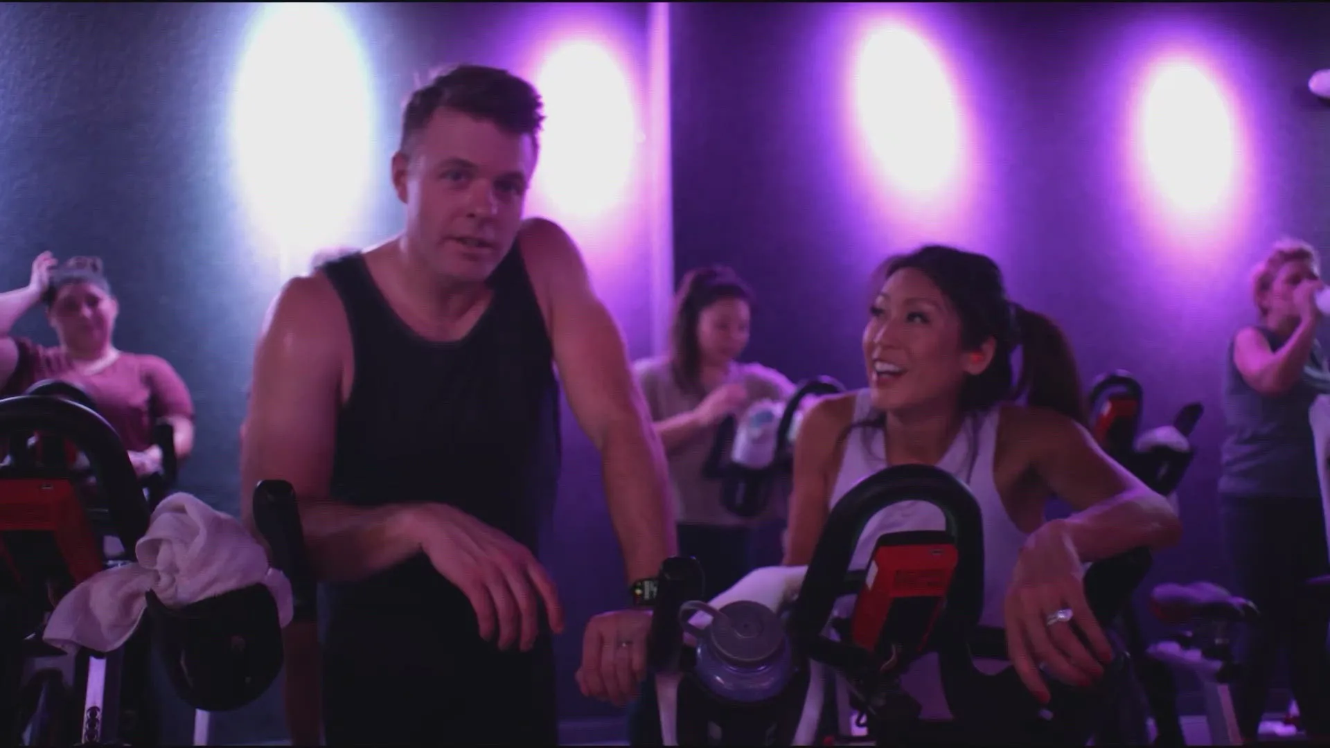 Jake and Mimi try their hand at an indoor cycling class at Cyclebar